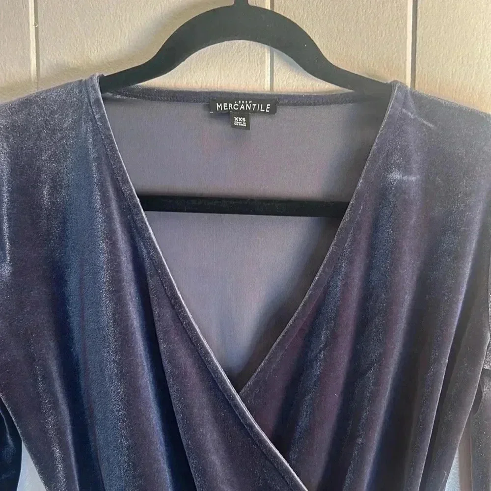 J. Crew Mercantile Slate Blue Velvet Faux Wrap Top size XXS